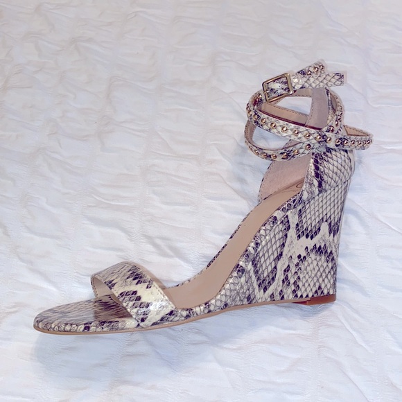 Jennifer Lopez Shoes - JLO Snakeskin Wedges with gold grommet ankle wrap